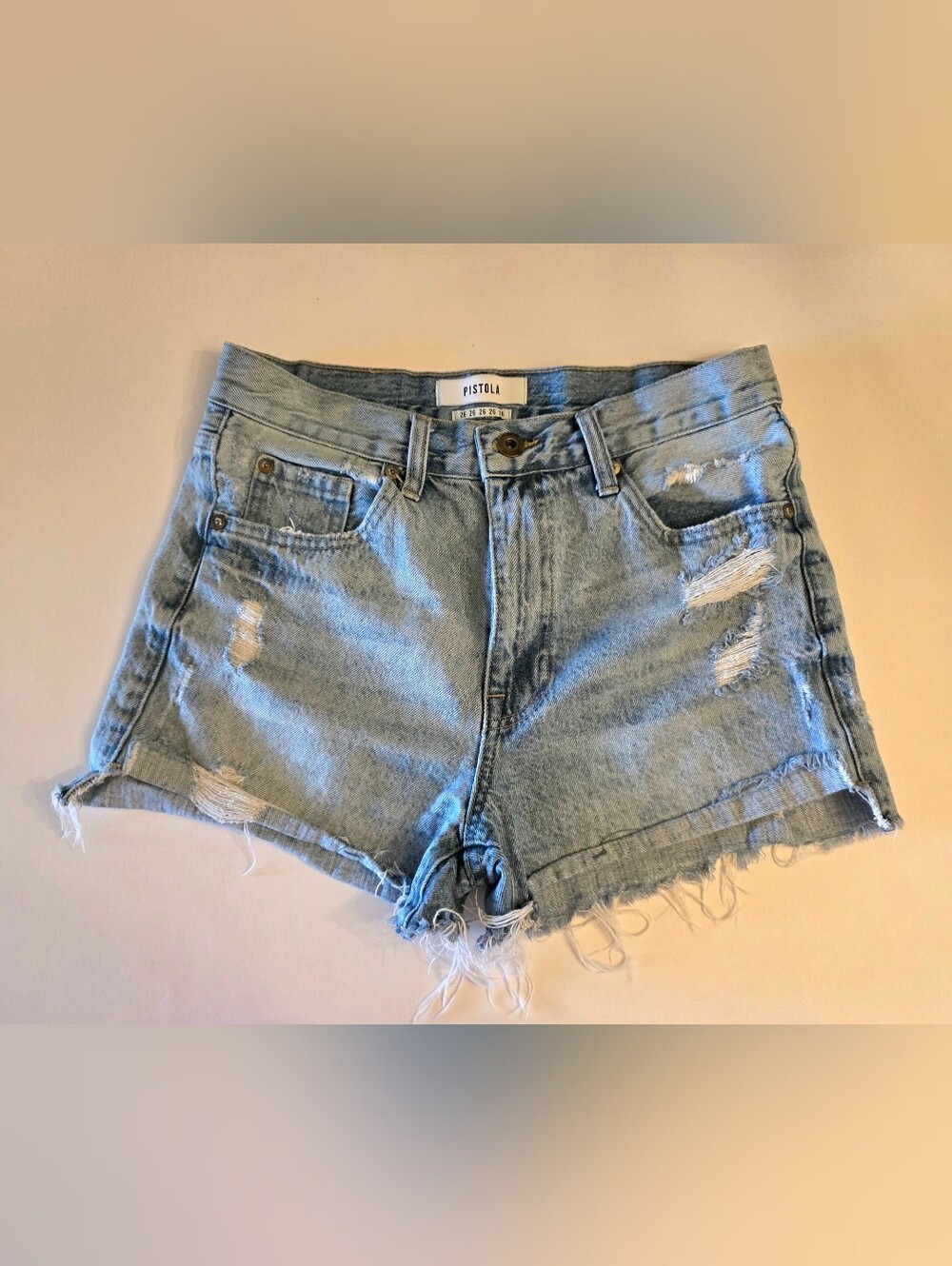 Women's Pistola Cutoff Destroyed Denim High-rise Shorts 26 Rolled Front Blue EUC